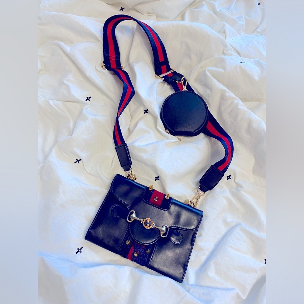 Gucci Navy Web Horse Bit Sherry Clutch Flap Envelope Wallet